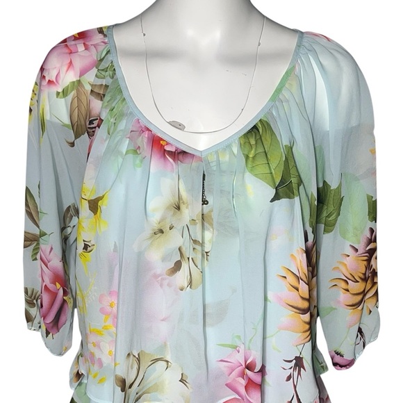 JOSEPH RIBKOFF Womens Blue Floral Layered Overlay Blouse Top Size US 6, UK 8 - Picture 3 of 6